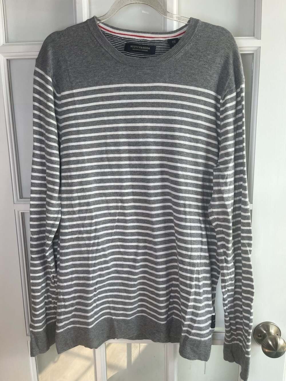 Scotch & Soda Amsterdam Couture Grey and White Striped Crewneck Sweater
